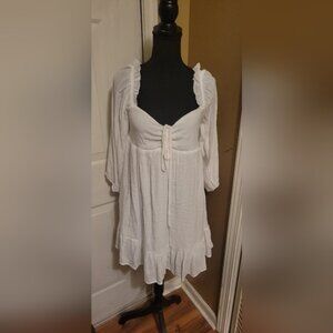 Hunter & Brown White Puff Sleeve Mini Dress, Size L (Junior's), NWT